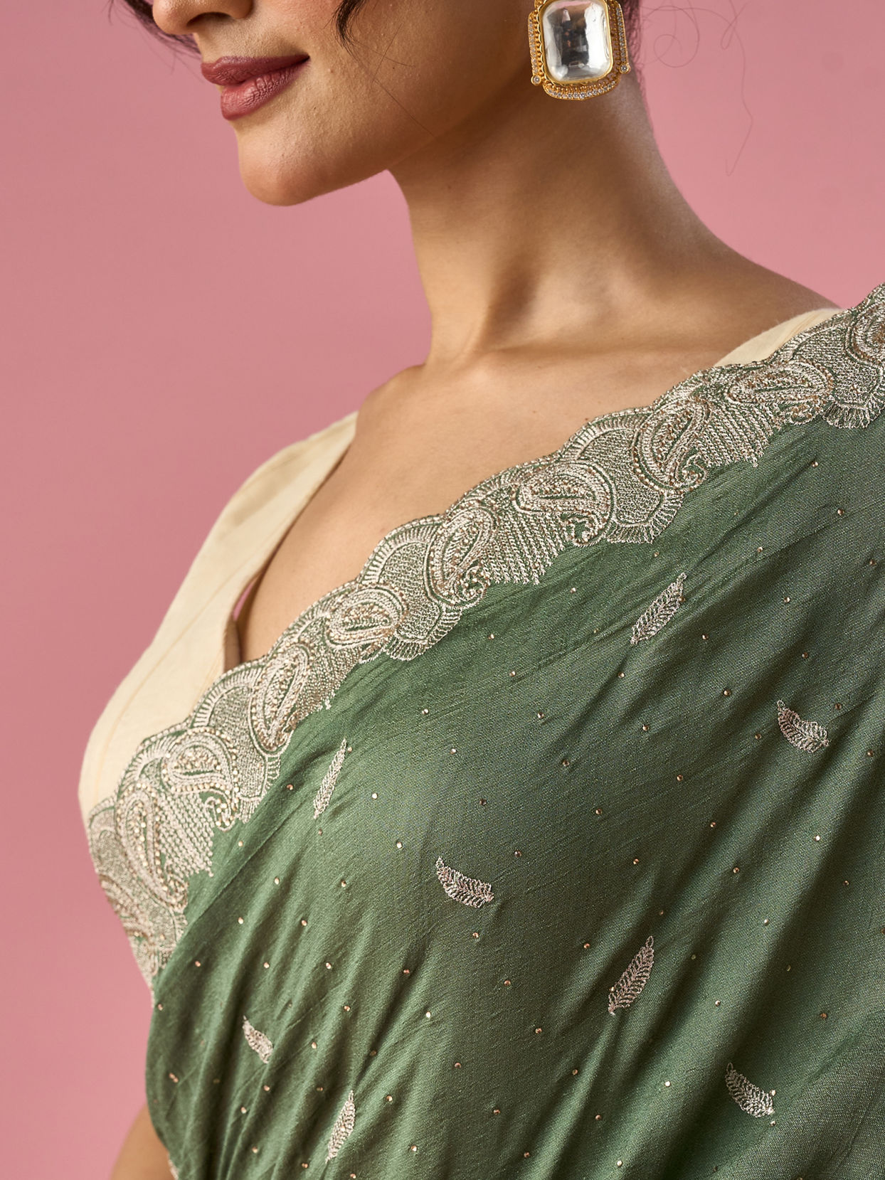 Mohey Women Green Art Silk Saree with Stone Work