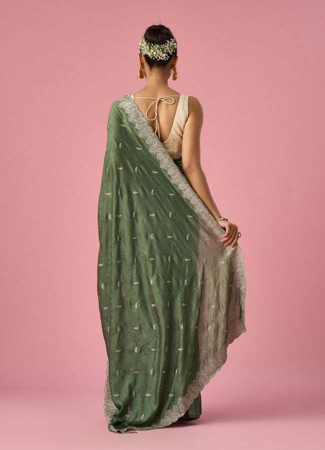 Mohey Women Green Art Silk Saree with Stone Work