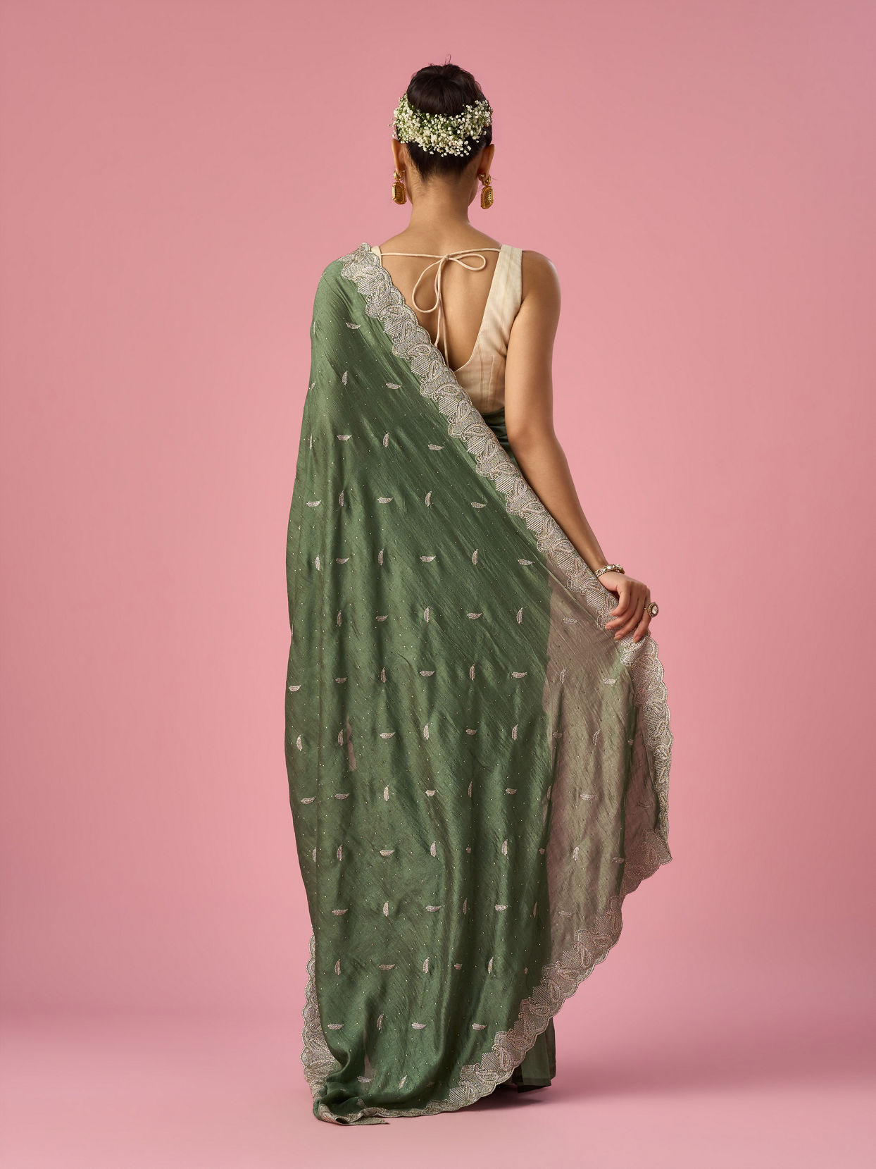 Mohey Women Green Art Silk Saree with Stone Work