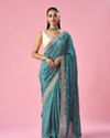 Mohey Women Sea Green Art Silk Saree with Stone Work