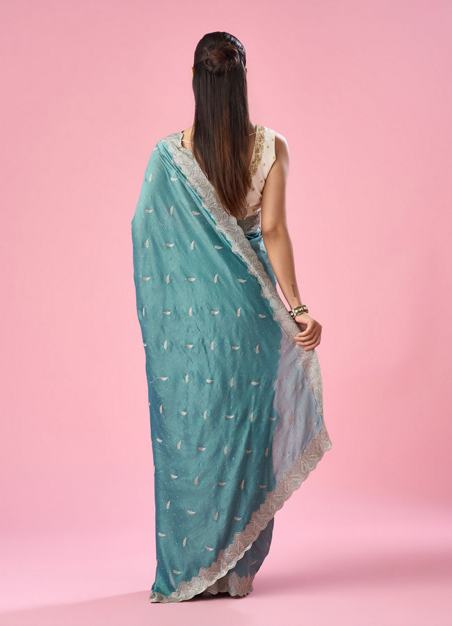 Mohey Women Sea Green Art Silk Saree with Stone Work