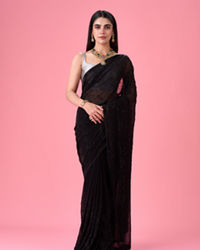 Mohey Women Elegant Black Georgette Saree