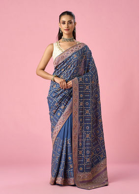Mohey Women Grey Silk Saree with Stone Work