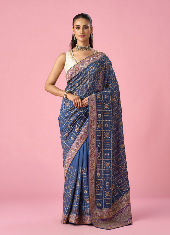 Mohey Women Grey Silk Saree with Stone Work