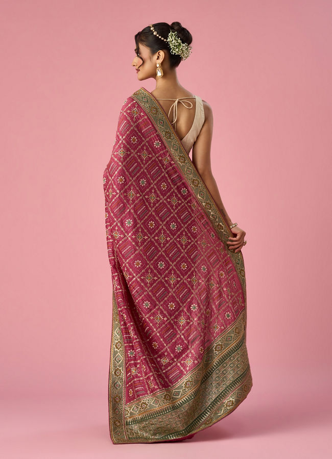 Mohey Women Pink Art Silk Saree with Stone and Thread Work