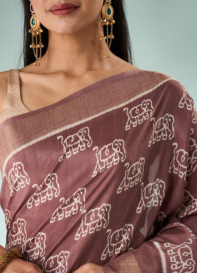 Mohey Women Dusty Pink Silk Saree with Print