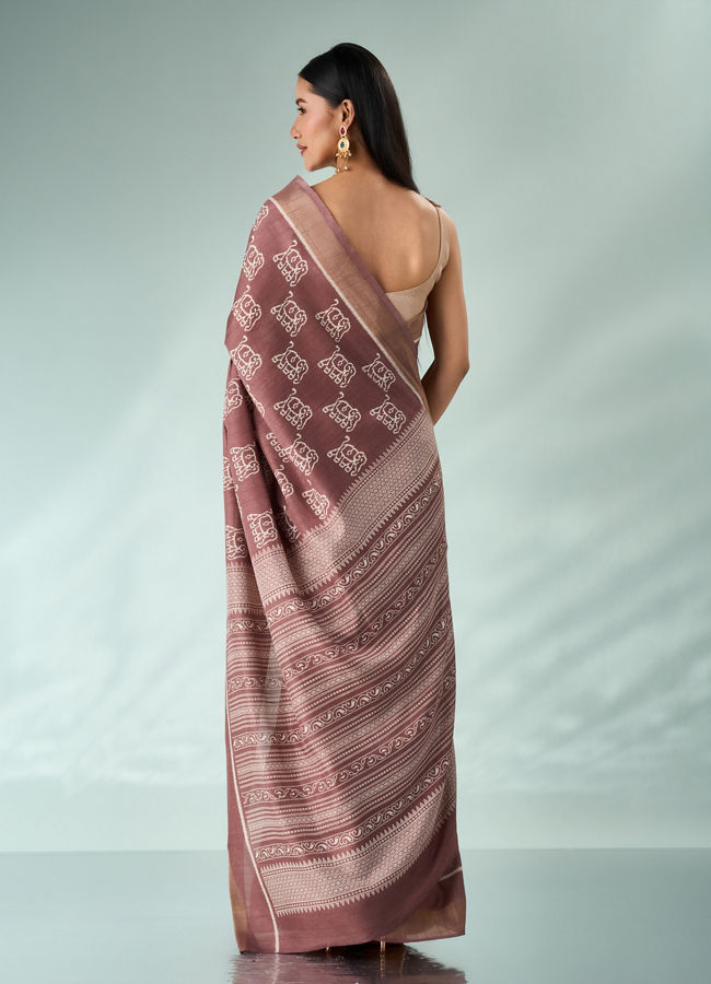 Mohey Women Dusty Pink Silk Saree with Print