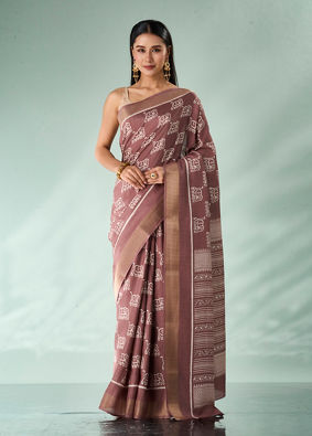 Mohey Women Dusty Pink Silk Saree with Print