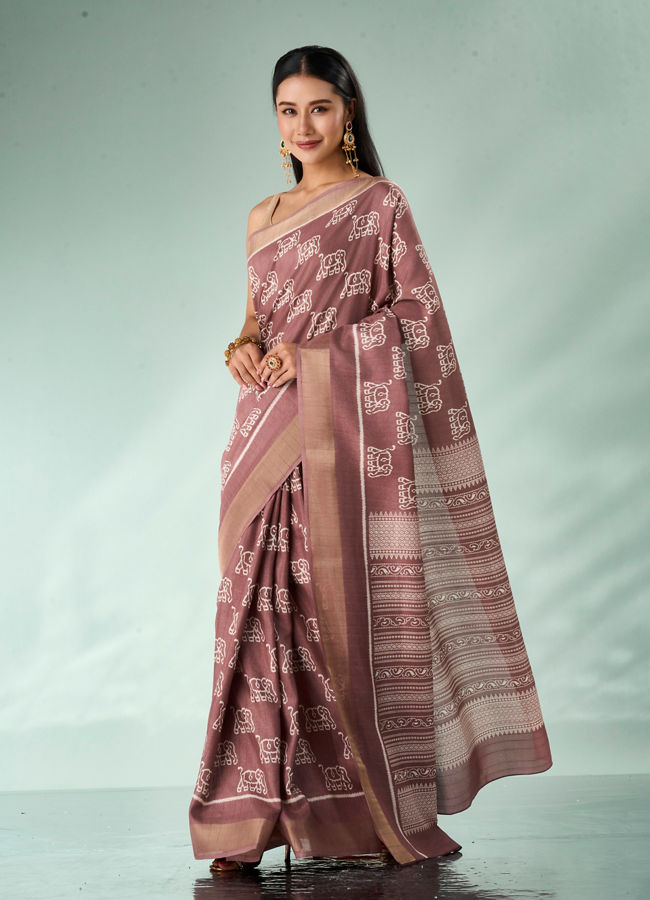 Mohey Women Dusty Pink Silk Saree with Print