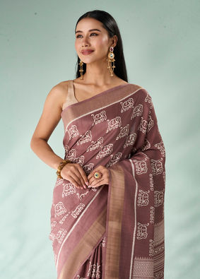 Mohey Women Dusty Pink Silk Saree with Print