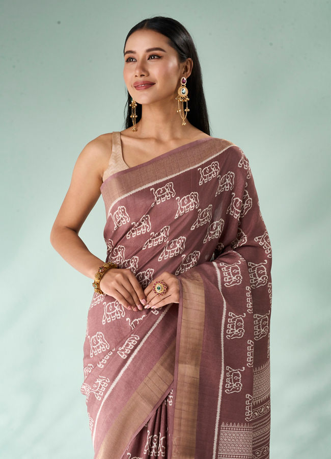 Mohey Women Dusty Pink Silk Saree with Print