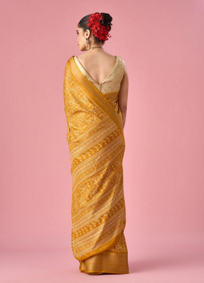Mohey Women Mustard Yellow Art Silk Saree with Print