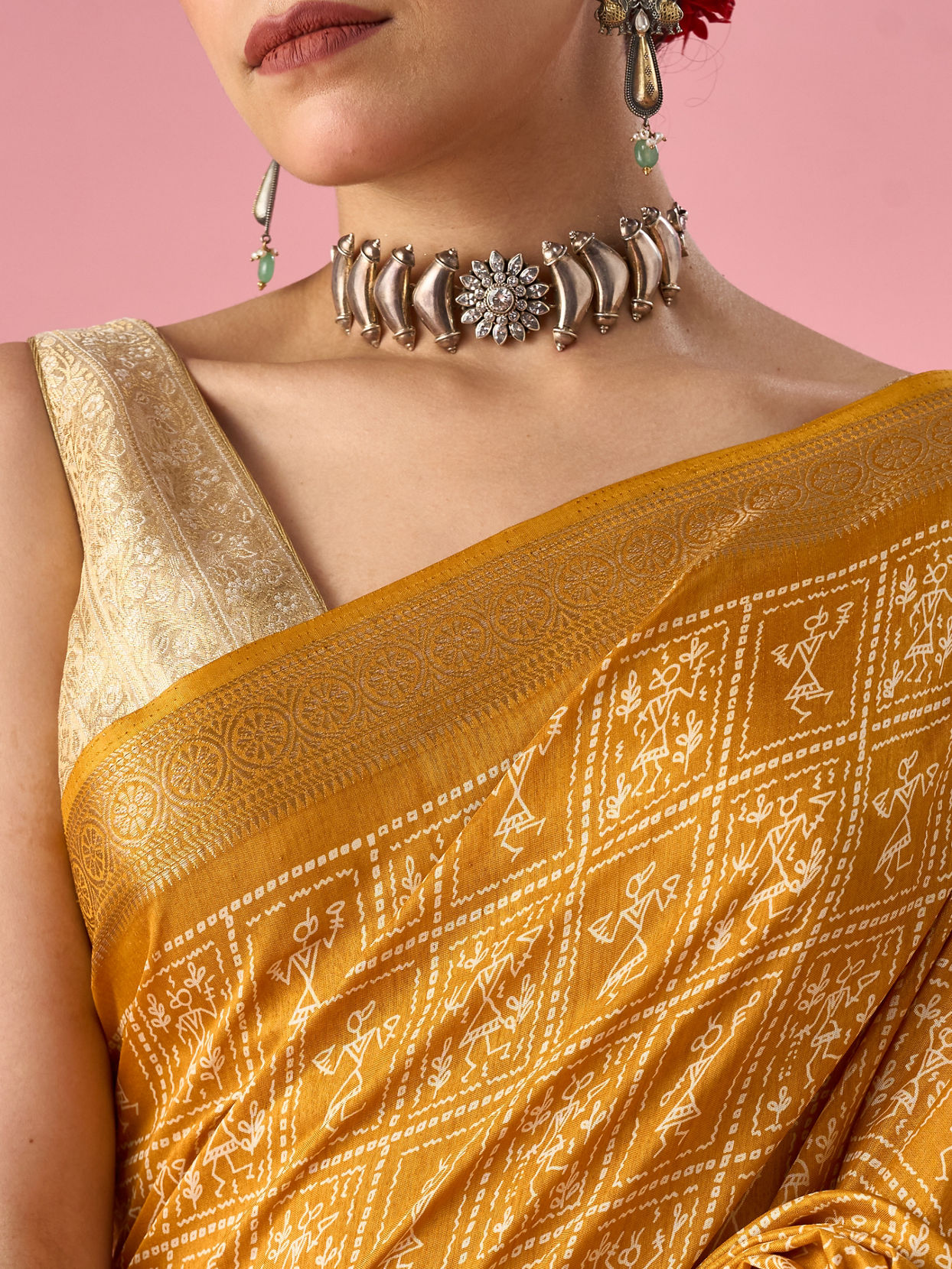 Mohey Women Mustard Yellow Art Silk Saree with Print
