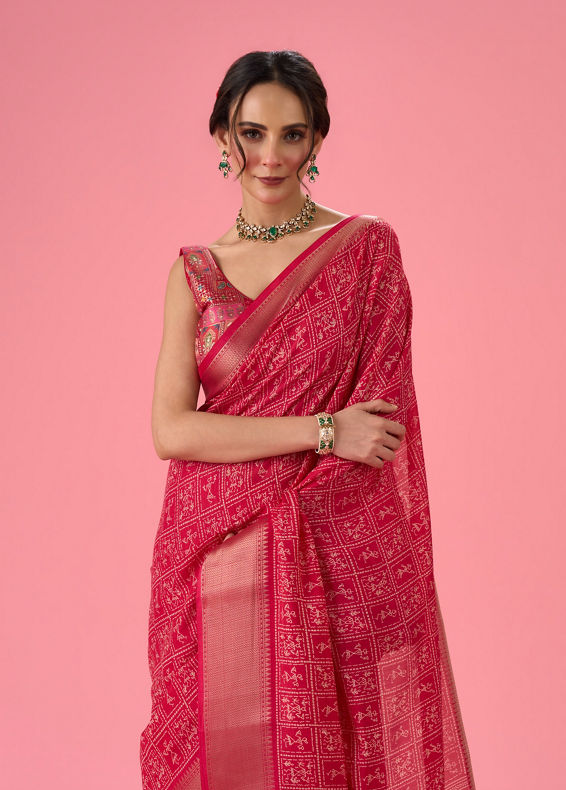 Mohey Women Radiant Rani Pink Saree