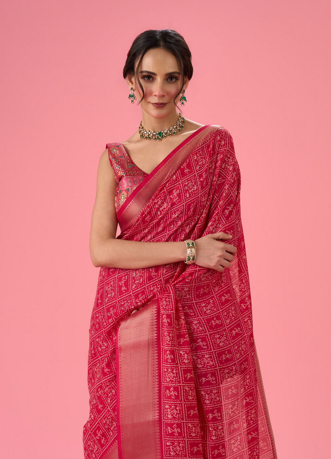 Mohey Women Radiant Rani Pink Saree