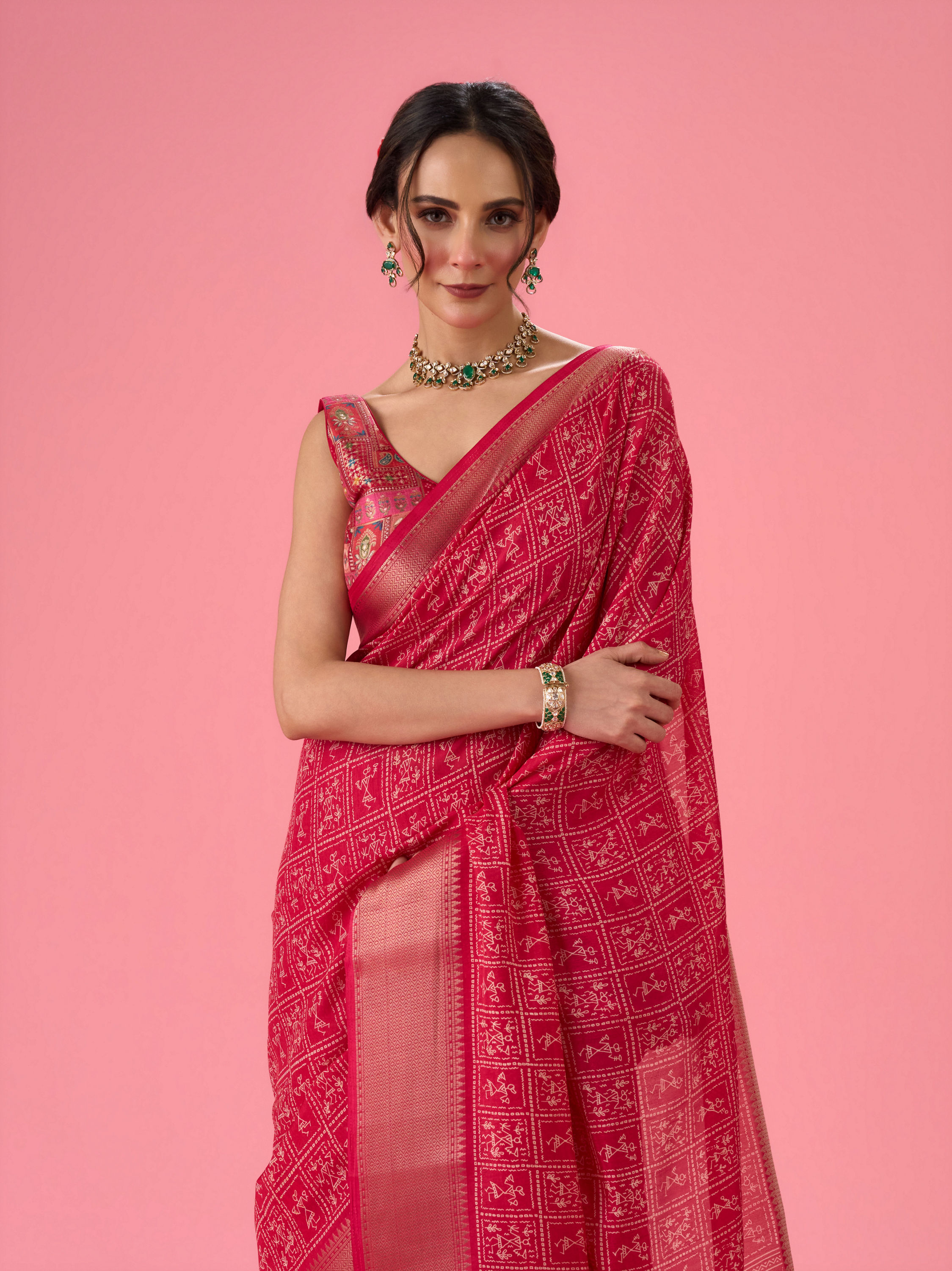 Mohey Women Radiant Rani Pink Saree