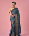 Mohey Women Indigo Blue Art Silk Saree with Gold Print
