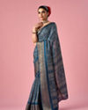 Mohey Women Indigo Blue Art Silk Saree with Gold Print
