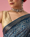 Mohey Women Indigo Blue Art Silk Saree with Gold Print