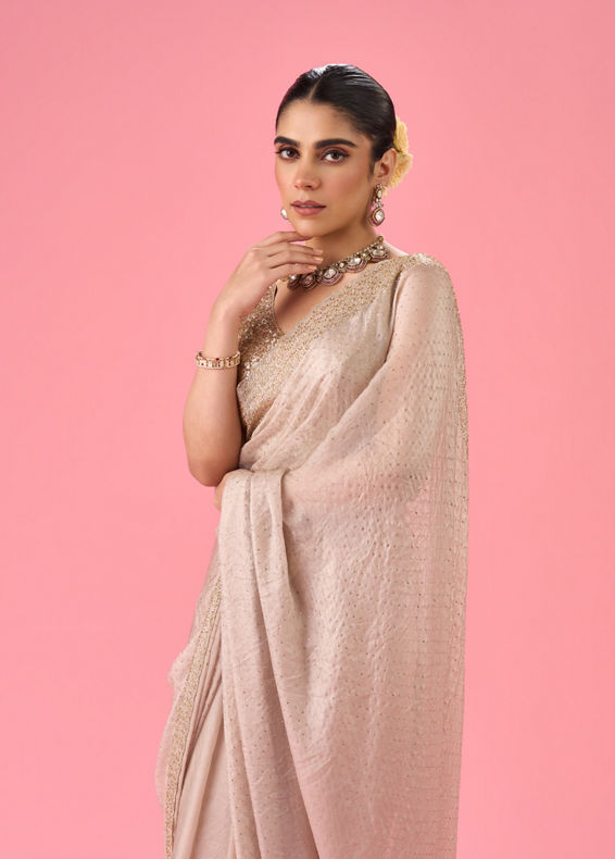 Mohey Women Ethereal Cream Organza Saree