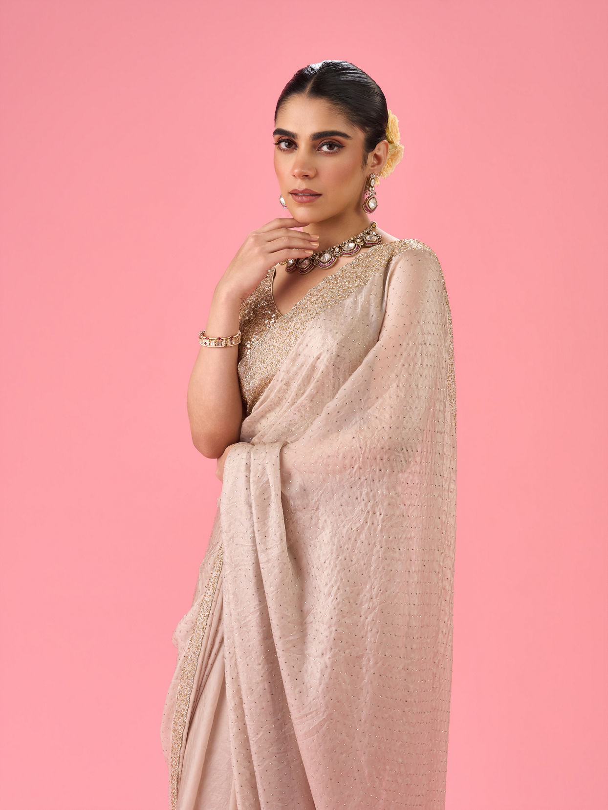 Mohey Women Ethereal Cream Organza Saree