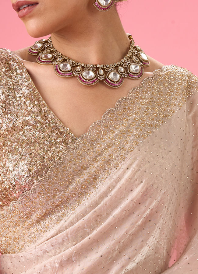 Mohey Women Ethereal Cream Organza Saree