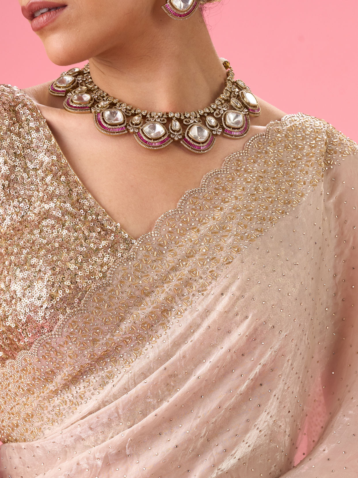 Mohey Women Ethereal Cream Organza Saree