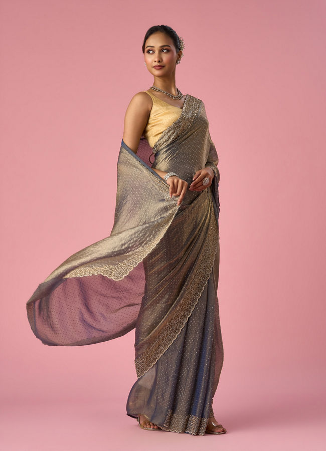 Mohey Women Grey Organza Saree with Cutdana Work