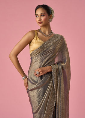 Mohey Women Grey Organza Saree with Cutdana Work