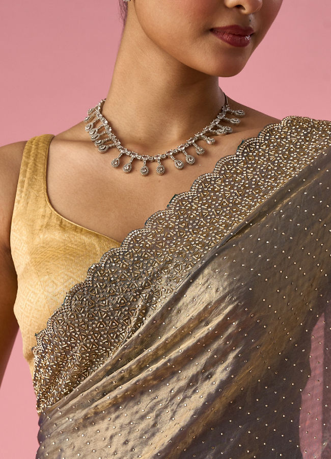 Mohey Women Grey Organza Saree with Cutdana Work