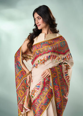 Mohey Women Cream Art Silk Saree with Weave Design