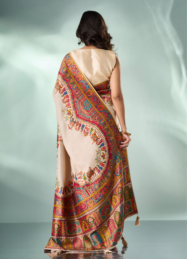 Mohey Women Cream Art Silk Saree with Weave Design
