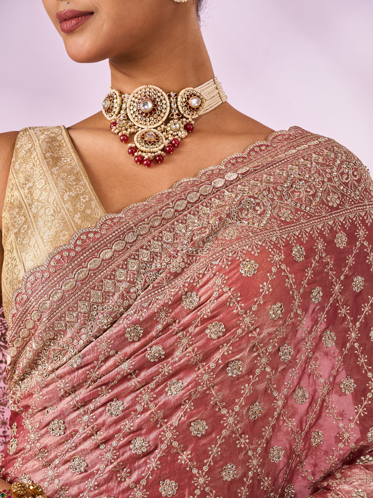 Mohey Women Pink Organza Saree with Stone Work