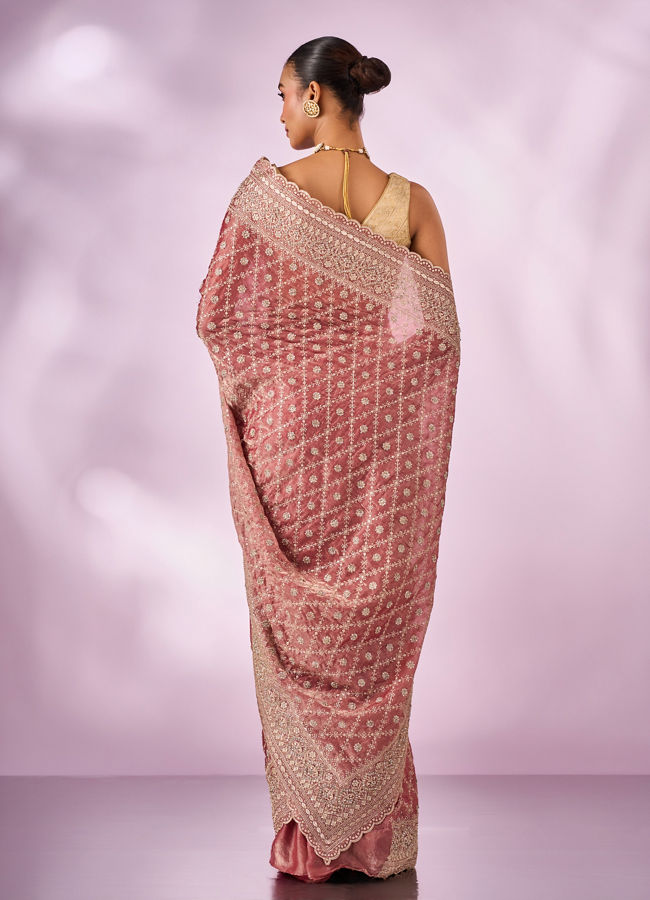 Mohey Women Pink Organza Saree with Stone Work