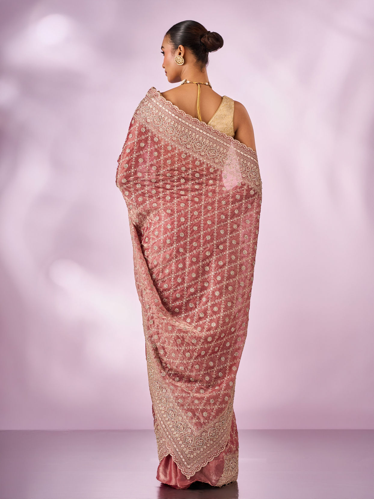 Mohey Women Pink Organza Saree with Stone Work
