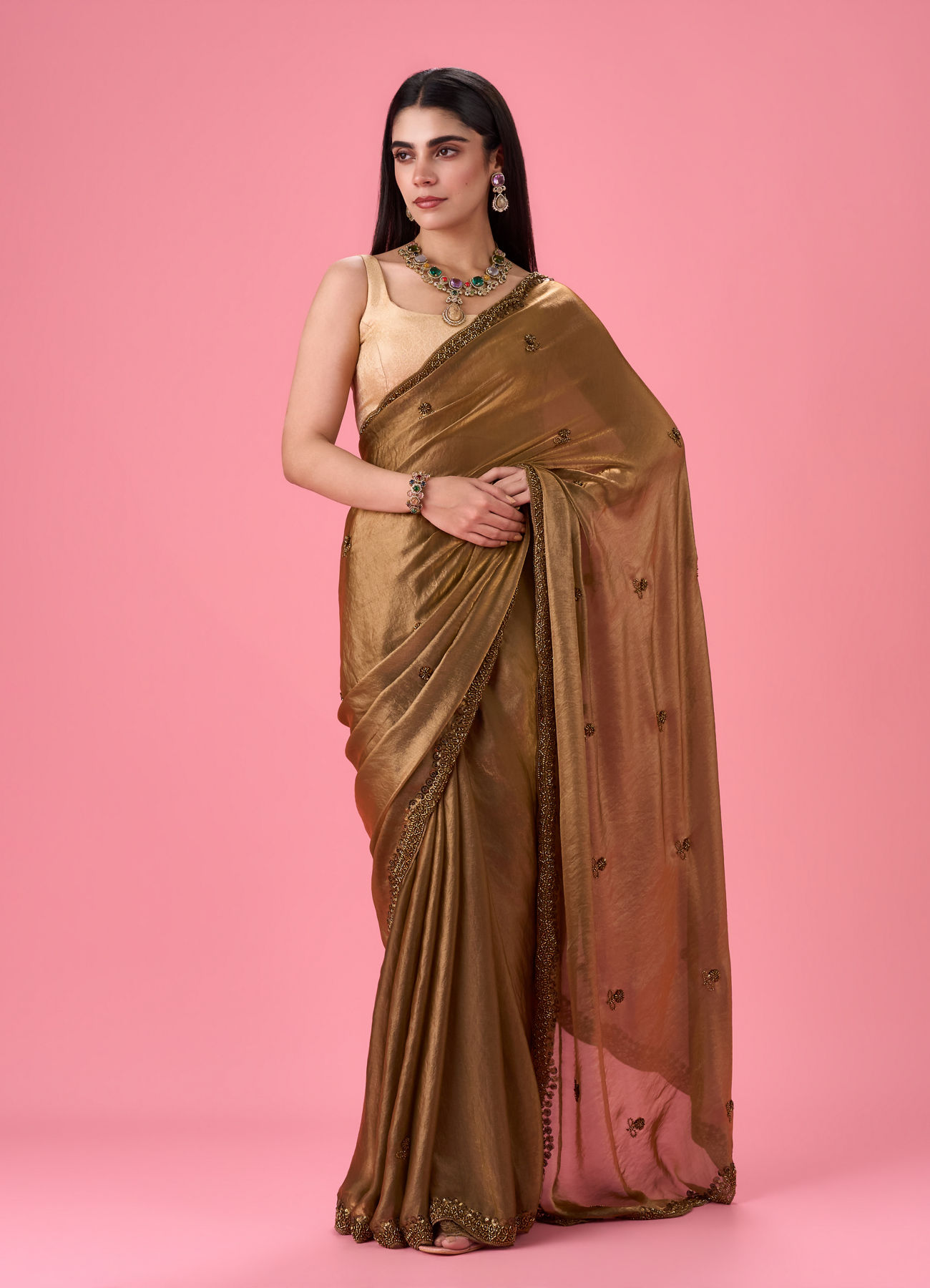 Mohey Women Regal Mehandi Green Organza Saree