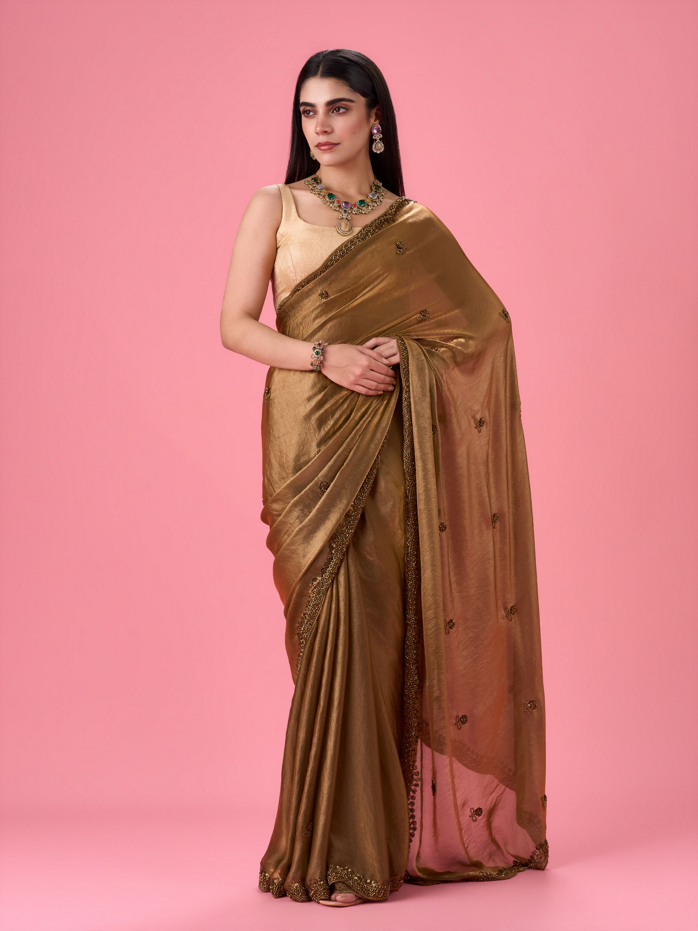Mohey Women Regal Mehandi Green Organza Saree