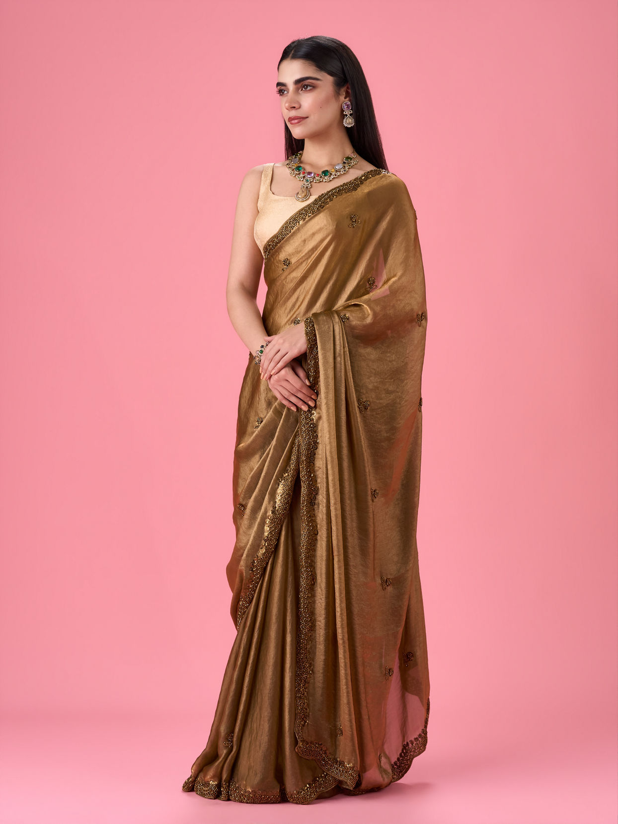 Mohey Women Regal Mehandi Green Organza Saree