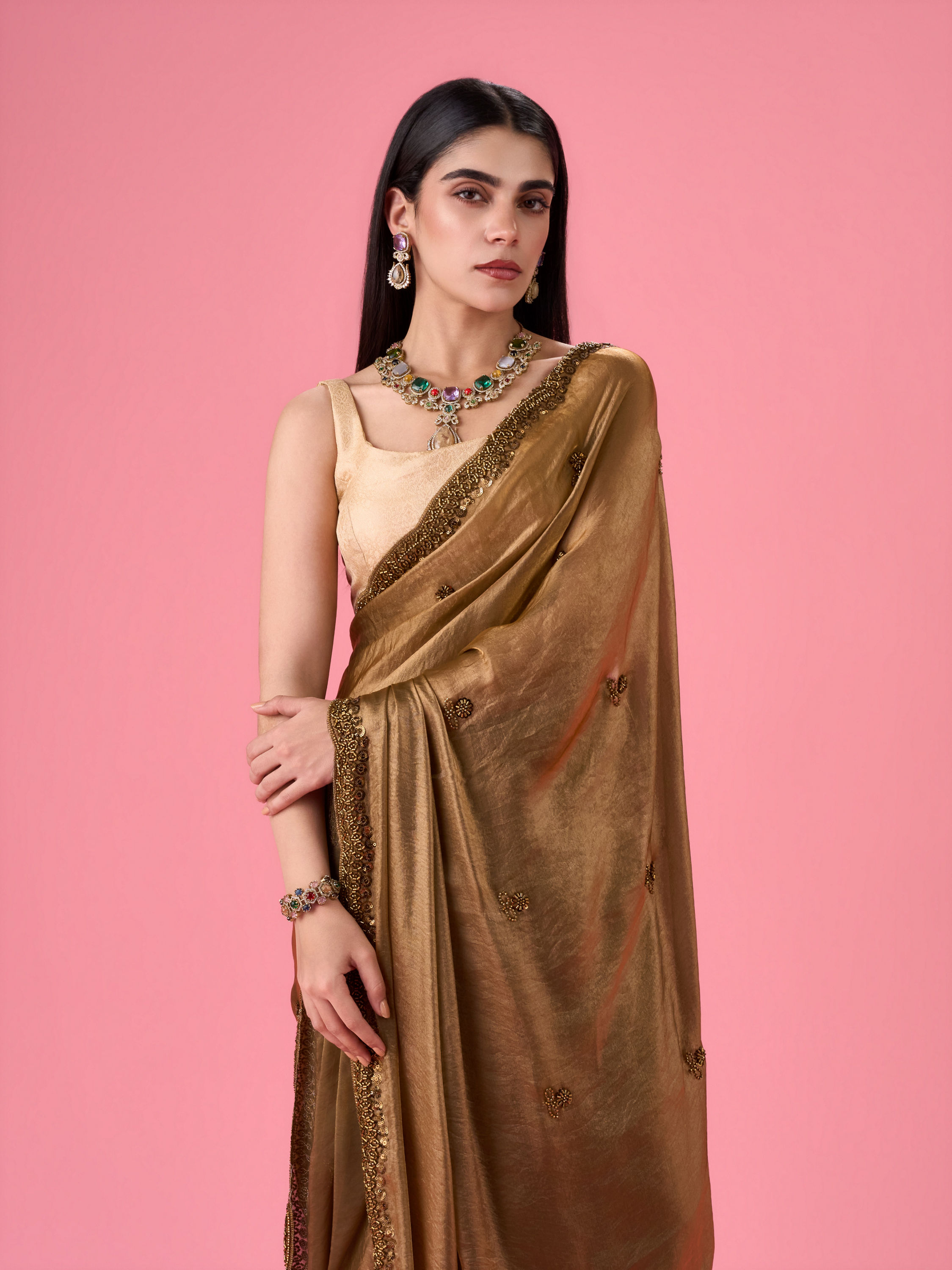 Mohey Women Regal Mehandi Green Organza Saree