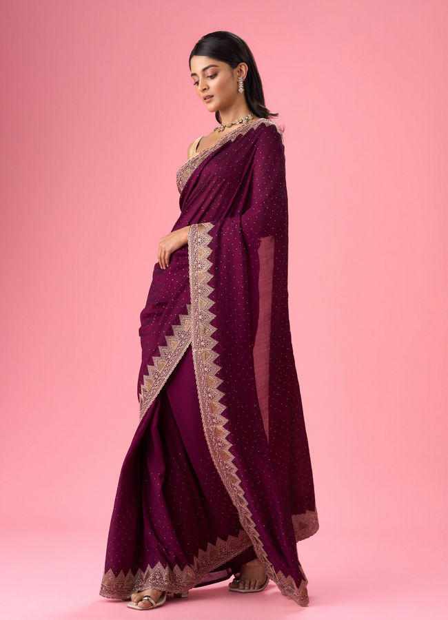Mohey Women Wine Chinon Saree