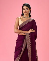 Mohey Women Wine Chinon Saree