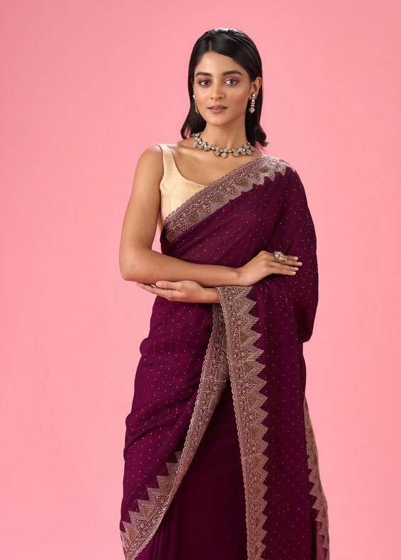 Mohey Women Wine Chinon Saree