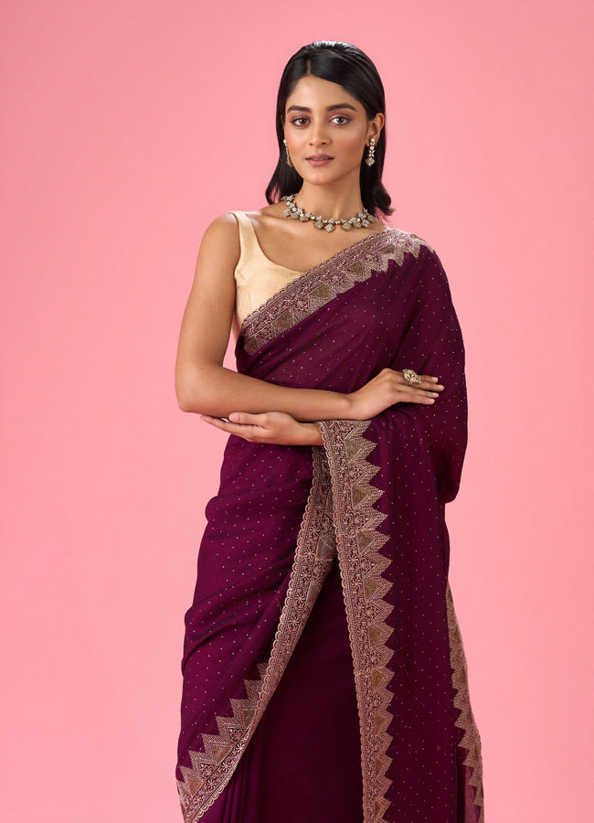 Mohey Women Wine Chinon Saree