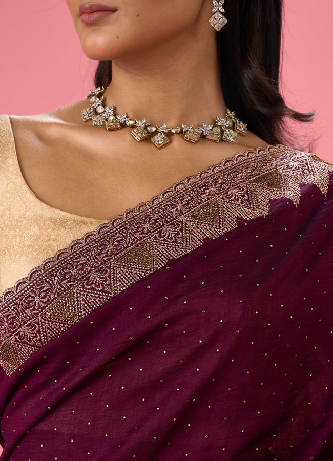 Mohey Women Wine Chinon Saree