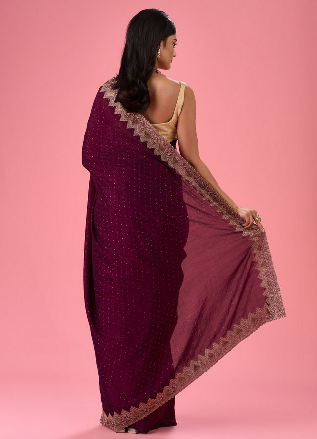 Mohey Women Wine Chinon Saree