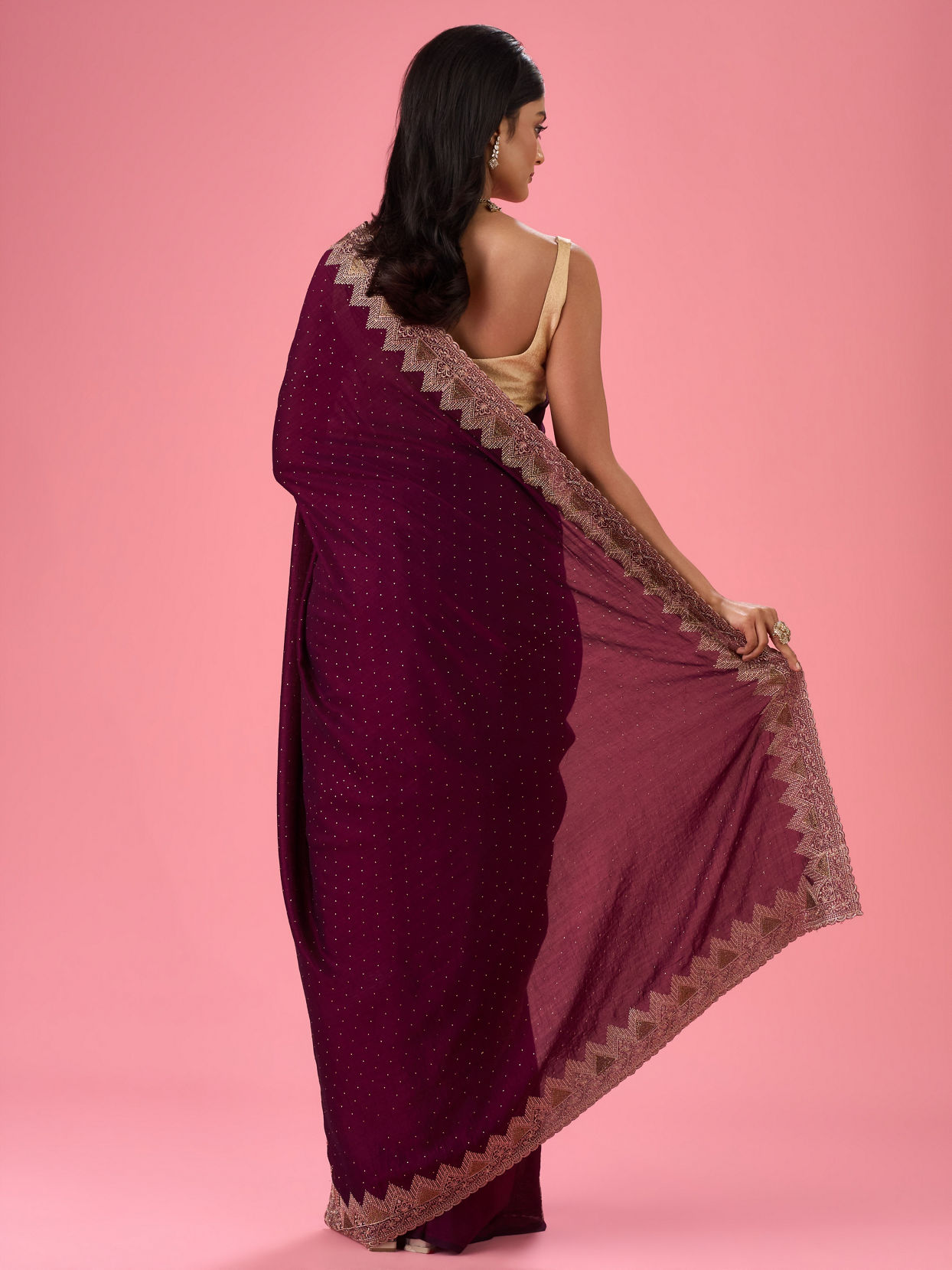 Mohey Women Wine Chinon Saree