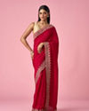 Mohey Women Pink Chinon Saree with Stone Work