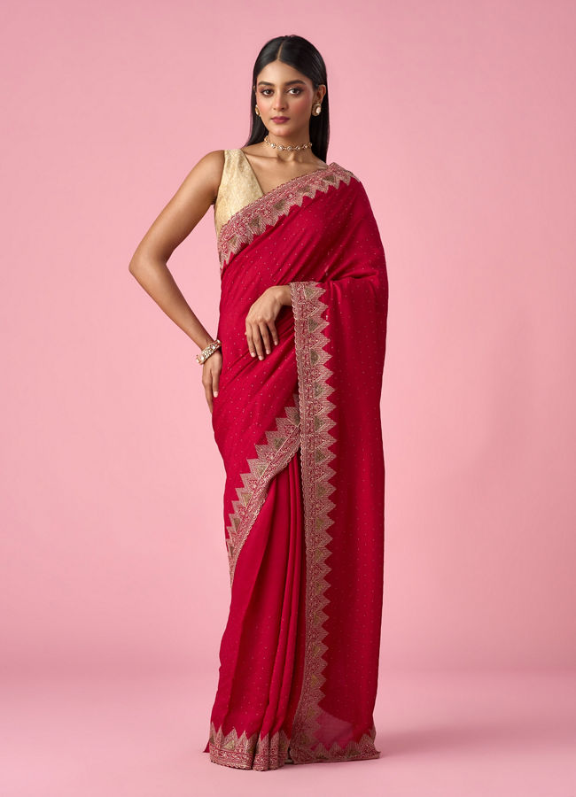 Mohey Women Pink Chinon Saree with Stone Work