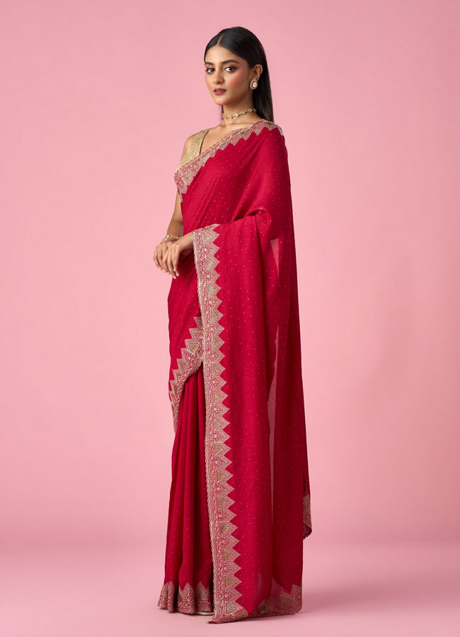 Mohey Women Pink Chinon Saree with Stone Work