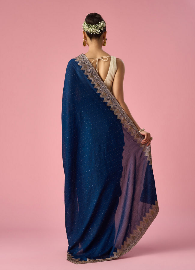 Mohey Women Blue Chinon Saree with Stone Work